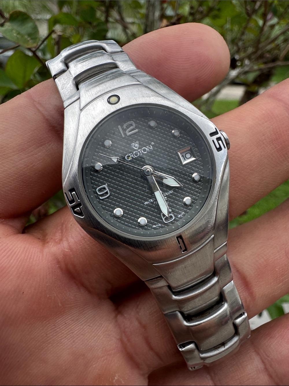 Croton Silver Stainless Steel Watch with Black Textured Dial